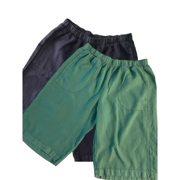 Lot Of 2 Pairs FLAX L Bermuda Shorts Size Large Green Blue 100% Linen 15” Inseam - Picture 2 of 14